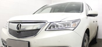 4 299 р. Защитная сетка решетки радиатора Стрелка 11 Премиум (алюминий) Acura MDX YD3 дорестайлинг (2013-2016) (Цвет: черный)  с доставкой в г. Йошкар-Ола. Увеличить фотографию 1