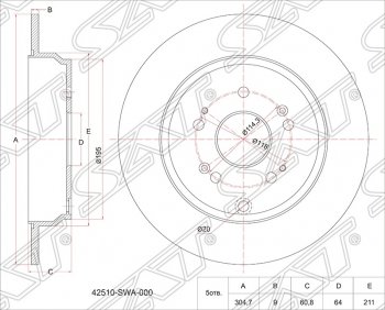 Диск тормозной SAT (задний, не вентилируемый, Ø302) Honda CR-V RD4,RD5,RD6,RD7,RD9  рестайлинг (2004-2006)