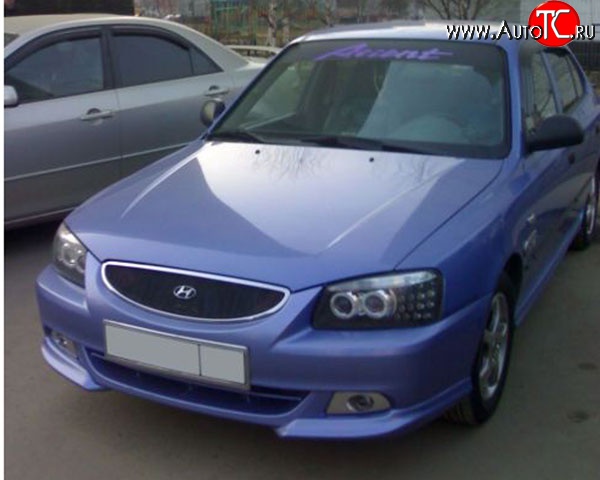 3 499 р. Накладки M-VRS на передний бампер автомобиля Hyundai Accent седан ТагАЗ (2001-2012) (Неокрашенная)  с доставкой в г. Йошкар-Ола