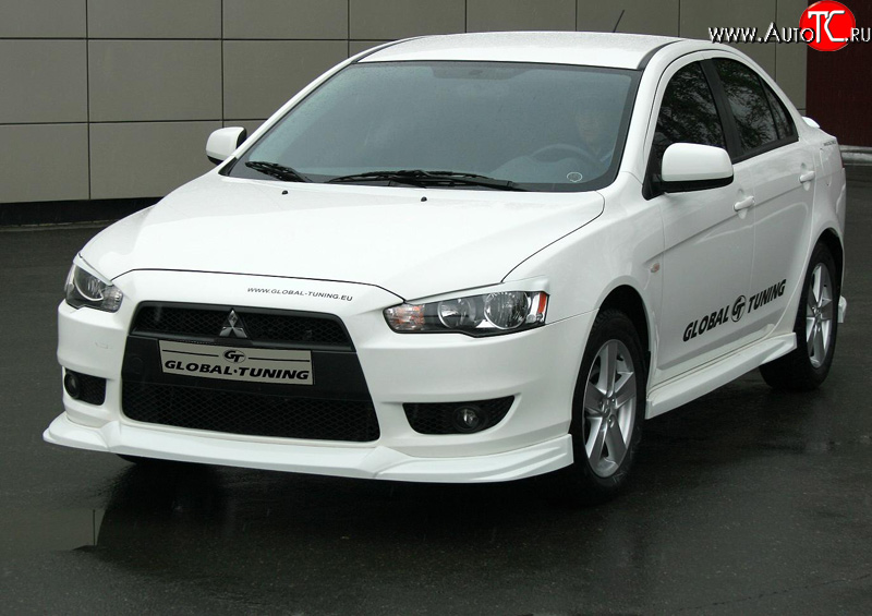 4 749 р. Накладка переднего бампера Mitsubishi global-Tuning Mitsubishi Lancer 10 хэтчбэк дорестайлинг (2007-2010) (Неокрашенная)  с доставкой в г. Йошкар-Ола