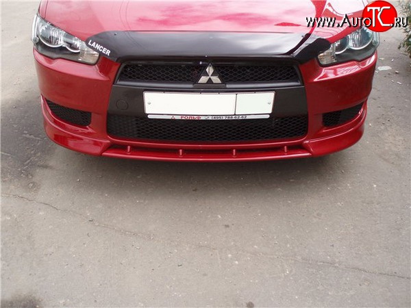 899 р. Вставка переднего бампера (зубатка) Evo  Mitsubishi Lancer  10 (2007-2017) седан дорестайлинг, хэтчбэк дорестайлинг, седан рестайлинг, хэтчбек 5 дв рестайлинг (Неокрашенная)  с доставкой в г. Йошкар-Ола