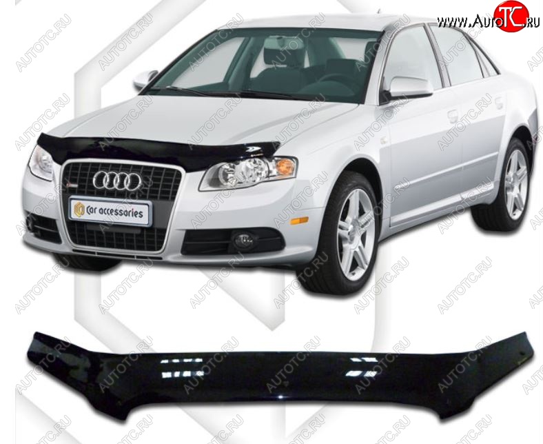 2 059 р. Дефлектор капота CA-Plastiс  Audi A4  B7 (2004-2008) седан (Classic черный, Без надписи)  с доставкой в г. Йошкар-Ола