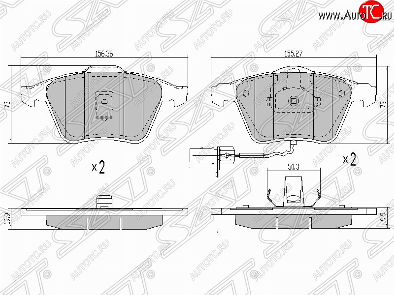 1 749 р. Колодки тормозные передние SAT (пр-во Китай) Audi A6 C6 дорестайлинг, седан (2004-2008)  с доставкой в г. Йошкар-Ола