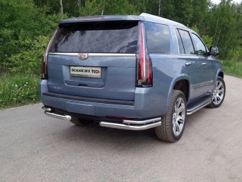 Защита заднего бампера (уголки двойные) ТСС 76,1/42,4 мм Cadillac (Кадиллак) Escalade (Эскалайд)  GMTK2 джип 5 дв. (2015-2020) GMTK2 джип 5 дв. короткая база