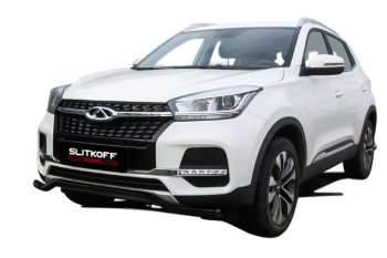 Защита переднего бампера Slitkoff (Ø 42 мм, волна) Chery Tiggo 4 рестайлинг (2018-2023)