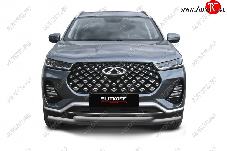 9 899 р. Защита переднего бампера Slitkoff (Ø 57+Ø 42 мм). Chery Tiggo 7 PRO (2019-2025) (Цвет: серебристый)  с доставкой в г. Йошкар-Ола