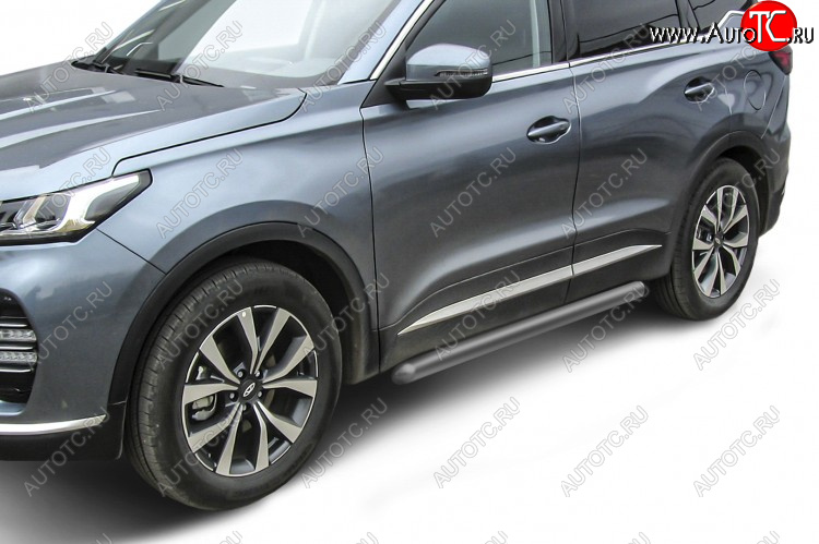 10 899 р. Защита порогов Slitkoff (Ø 76 мм, труба). Chery Tiggo 7 PRO (2019-2024) (Цвет: серебристый)  с доставкой в г. Йошкар-Ола