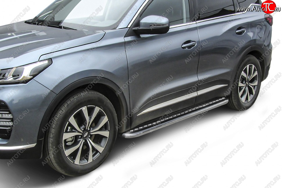 15 499 р. Защита порогов Slitkoff (Ø 57 мм, с листом) Chery Tiggo 7 PRO (2019-2024) (Нержавеющая сталь)  с доставкой в г. Йошкар-Ола