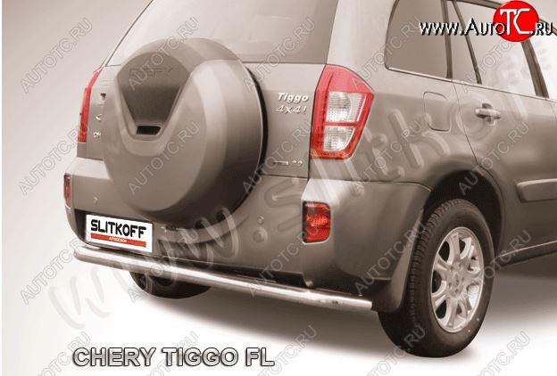 8 999 р. Защита заднего бампера Slitkoff (Ø 57 мм, длинная)  Chery Tiggo T11 (2013-2016) рестайлинг (Сталь окрашенная в цвет: серебристый)  с доставкой в г. Йошкар-Ола