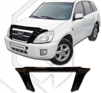 2 599 р. Дефлектор капота (2006-2010) CA-Plastic exclusive Chery Tiggo T11 дорестайлинг (2005-2013) (серия Classic черный, Без надписи)  с доставкой в г. Йошкар-Ола. Увеличить фотографию 2