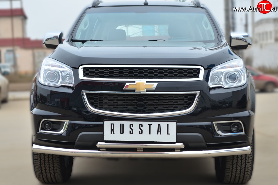 23 999 р. Защита переднего бампера (2 трубыØ63 и 42 мм, нержавейка) SLITKOFF  Chevrolet Trailblazer  GM800 (2012-2016) дорестайлинг  с доставкой в г. Йошкар-Ола