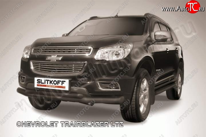 11 449 р. Защита переднего бампера d76 и d57 Slitkoff Chevrolet Trailblazer GM800 дорестайлинг (2012-2016) (Цвет: серебристый)  с доставкой в г. Йошкар-Ола