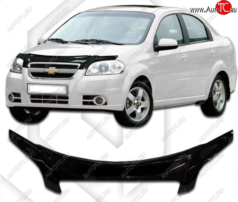 2 359 р. Дефлектор капота CA-Plastiс exclusive Chevrolet Aveo T250 седан рестайлинг (2006-2011) (Classic черный, Без надписи)  с доставкой в г. Йошкар-Ола