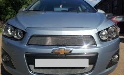 1 539 р. Нижняя сетка на бампер Russtal (хром)  Chevrolet Aveo  T300 (2011-2015) седан, хэтчбек  с доставкой в г. Йошкар-Ола. Увеличить фотографию 2