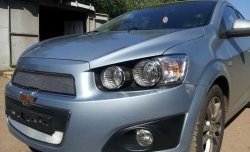 1 539 р. Нижняя сетка на бампер Russtal (хром)  Chevrolet Aveo  T300 (2011-2015) седан, хэтчбек  с доставкой в г. Йошкар-Ола. Увеличить фотографию 3