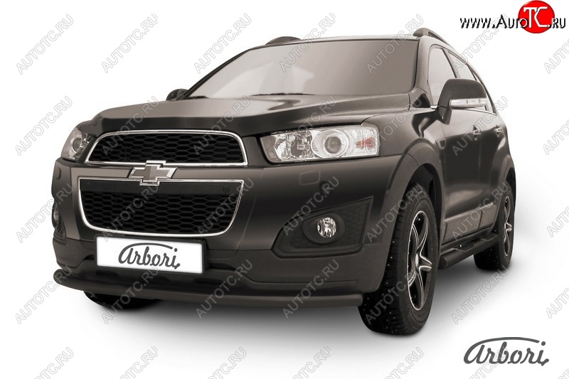 6 389 р. Защита переднего бампера Arbori (радиусная, черная, 1 труба d57 mm). Chevrolet Captiva 2-ой рестайлинг (2013-2016)  с доставкой в г. Йошкар-Ола