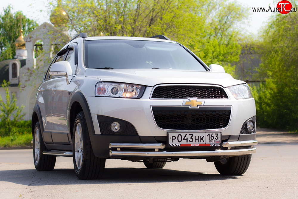 3 879 р. Двойная защита переднего бампера из труб диаметром 63 и 51 мм Petroil Tuning Chevrolet Captiva 1-ый рестайлинг (2011-2013) (Нержавейка)  с доставкой в г. Йошкар-Ола