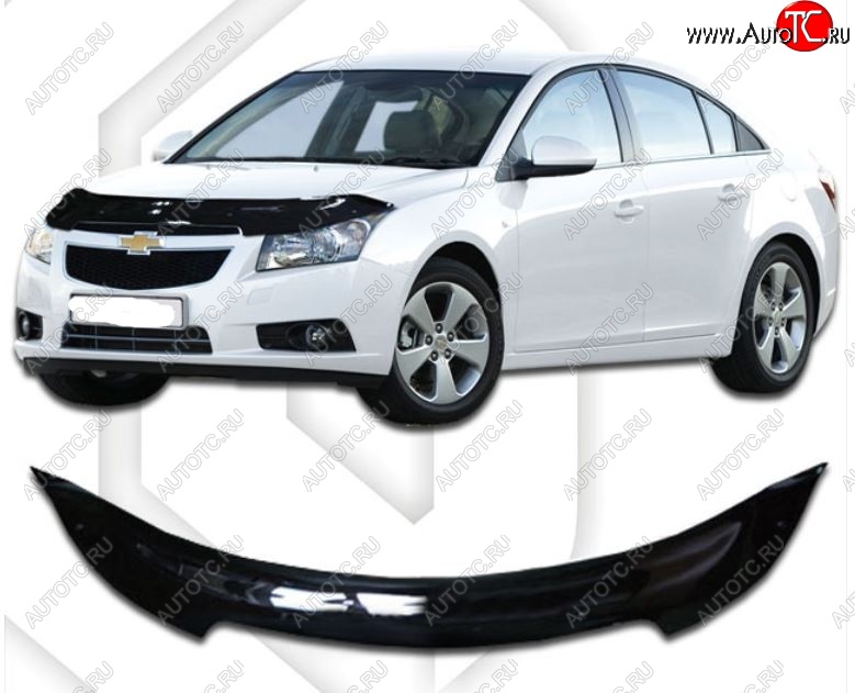 2 059 р. Дефлектор капота CA-Plastic Chevrolet Cruze J305 хэтчбек дорестайлинг (2009-2012) (Classic черный, Без надписи)  с доставкой в г. Йошкар-Ола