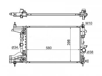Радиатор двигателя SAT (1.6/1.8, трубчатый, АКПП) Chevrolet Cruze J300 седан рестайлинг (2012-2015)