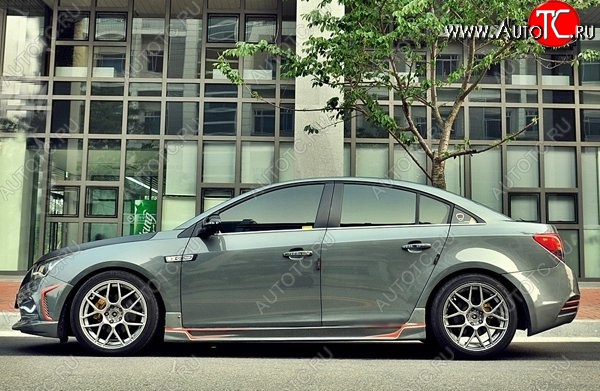 4 199 р. Пороги накладки CT Chevrolet Cruze J300 седан рестайлинг (2012-2015) (Неокрашенные)  с доставкой в г. Йошкар-Ола