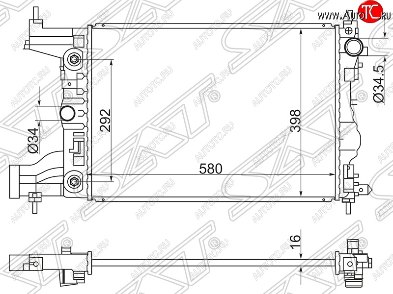 6 799 р. Радиатор двигателя SAT (трубчатый, МКПП/АКПП) Chevrolet Cruze J300 седан рестайлинг (2012-2015)  с доставкой в г. Йошкар-Ола