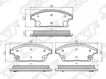 1 239 р. Колодки тормозные передние SAT (диски 300мм) Chevrolet Cruze J300 седан дорестайлинг (2009-2012)  с доставкой в г. Йошкар-Ола. Увеличить фотографию 1