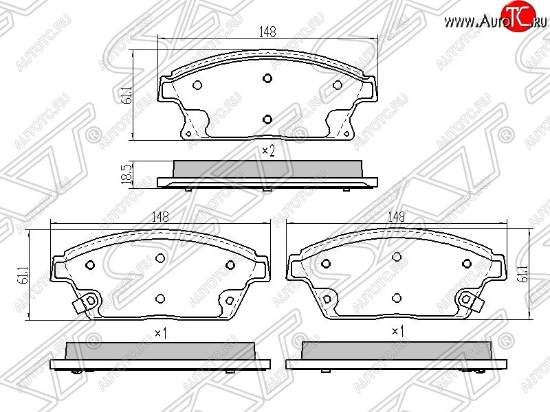 1 239 р. Колодки тормозные передние SAT (диски 300мм)  Chevrolet Aveo ( T250,  T300) (2006-2015), Chevrolet Cruze ( J300,  J305,  J308) (2009-2015), Opel Astra  J (2009-2017)  с доставкой в г. Йошкар-Ола