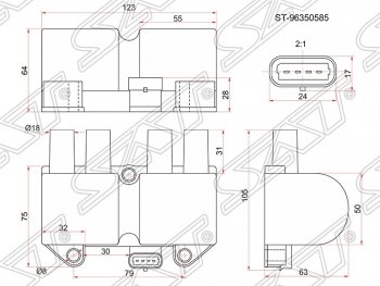 2 299 р. Катушка зажигания SAT  Chevrolet Lanos ( T100,  T150,  седан) (1997-2017), Daewoo Nubira  J100 (1997-2000), Daewoo Sense  Т100 (1997-2008), ЗАЗ Chance ( седан,  хэтчбэк) (2009-2017), ЗАЗ Sens ( седан,  хэтчбэк) (2007-2017)  с доставкой в г. Йошкар-Ола. Увеличить фотографию 1