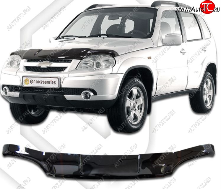 2 269 р. Дефлектор капота CA-Plastic  Chevrolet Niva  2123 (2009-2020), Лада 2123 (Нива Шевроле) (2009-2020) (Classic черный, Без надписи)  с доставкой в г. Йошкар-Ола