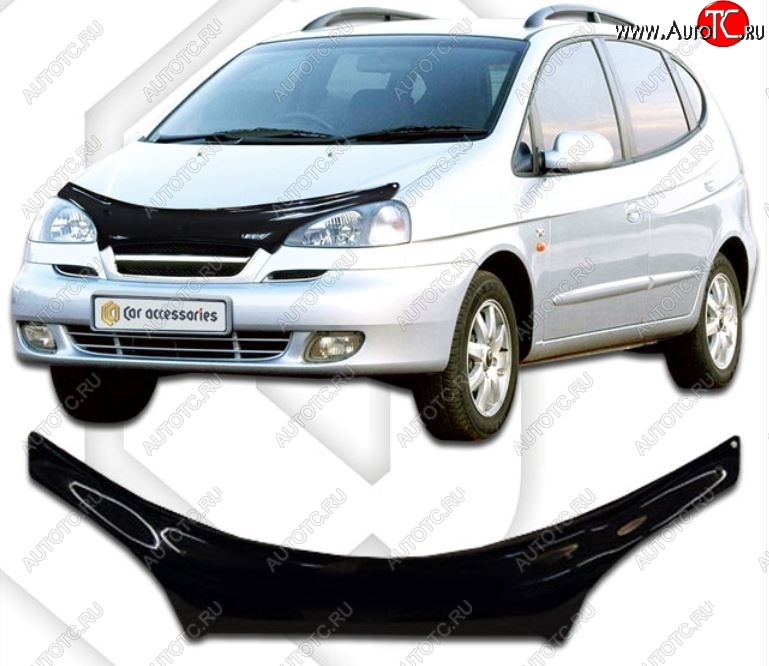 2 199 р. Дефлектор капота CA-Plastiс exclusive  Chevrolet Rezzo (2000-2008) (Classic черный, Без надписи)  с доставкой в г. Йошкар-Ола