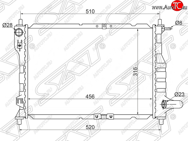 2 899 р. Радиатор двигателя SAT (трубчатый, МКПП/АКПП)  Chevrolet Spark ( M200,250,  M300) (2005-2015), Daewoo Matiz  M150 (2000-2016)  с доставкой в г. Йошкар-Ола
