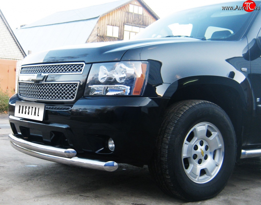 23 999 р. Защита переднего бампера (2 трубыØ76 мм, нержавейка) SLITKOFF  Chevrolet Tahoe  GMT900 (2006-2013) 5 дв.  с доставкой в г. Йошкар-Ола