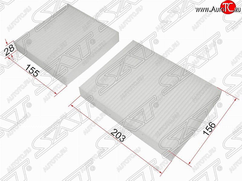 329 р. Фильтр салонный SAT (комплект, 155х156х28/203x156x28 mm)  CITROEN C3 (дорестайлинг), DS3 (PF1), Peugeot 2008, 207 (WK,  WA,  WC), 208 (1)  с доставкой в г. Йошкар-Ола