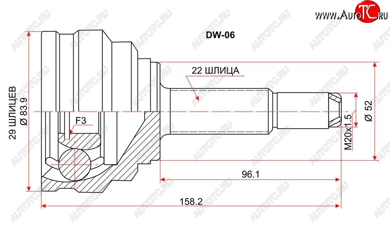 1 699 р. Шрус (наружный) SAT (сальник 52 мм, шлицев 29/22) Daewoo Nexia дорестайлинг (1995-2008)  с доставкой в г. Йошкар-Ола