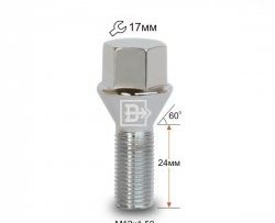 112 р. Колёсный болт длиной 24 мм Вектор M12 1.5 24 под гаечный ключ (пос.место: конус) KIA K5 DL (2019-2022). Увеличить фотографию 1