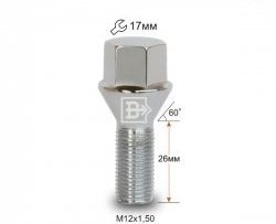 Колёсный болт длиной 26 мм Вектор M12 1.5 26 под гаечный ключ (пос.место: конус) SAAB 9-3 YS3F универсал дорестайлинг (2003-2007) 