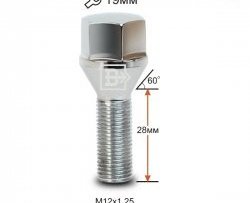 Колёсный болт длиной 28 мм Вектор M12 1.25 28 под гаечный ключ (пос.место: конус) CITROEN Xsara N0 хэтчбэк 3 дв. дорестайлинг (1997-2000) 