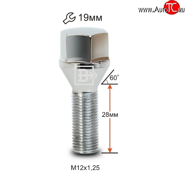 112 р. Колёсный болт длиной 28 мм Вектор M12 1.25 28 под гаечный ключ (пос.место: конус) INFINITI Q60 CKV36 купе (2013-2016)