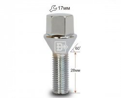 Колёсный болт длиной 28 мм Вектор M12 1.5 28 под гаечный ключ (пос.место: конус) BMW 5 серия E39 седан дорестайлинг (1995-2000) 