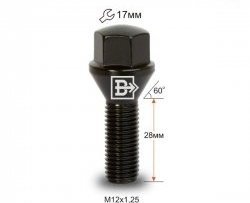 Колёсный болт длиной 28 мм Вектор M12 1.25 28 под гаечный ключ 