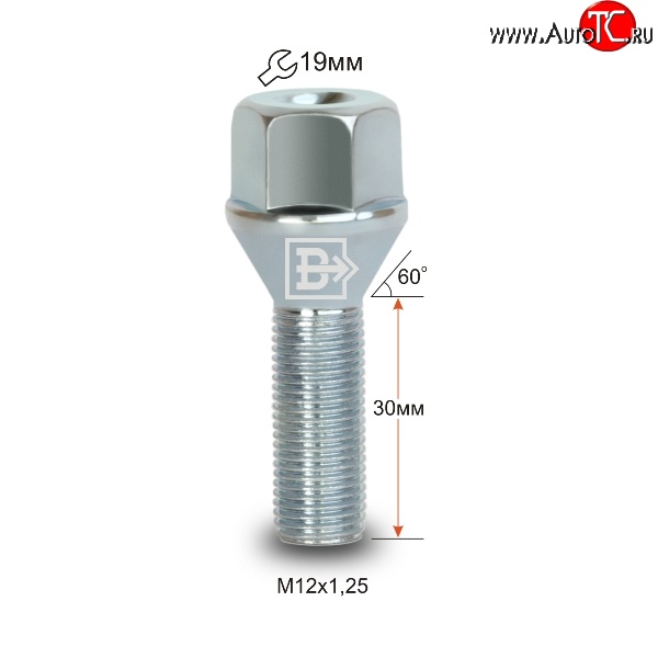 60 р. Колёсный болт длиной 30 мм Вектор M12 1.25 30 под гаечный ключ Haval H1 (2015-2017)