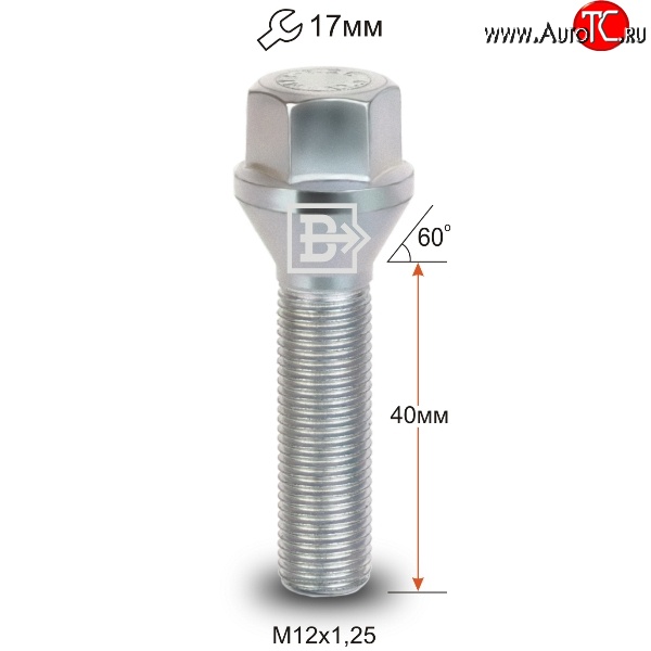 125 р. Колёсный болт длиной 40 мм Вектор M12 1.25 40 под гаечный ключ Dong Feng H30 (2013-2017)