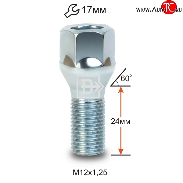 50 р. Колёсный болт длиной 23.5 мм Вектор M12 1.25 23.5 под под гаечный ключ Chery Indis S18 (2011-2016)