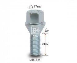 Колёсный болт длиной 24 мм Вектор M12 1.5 24 под гаечный ключ 