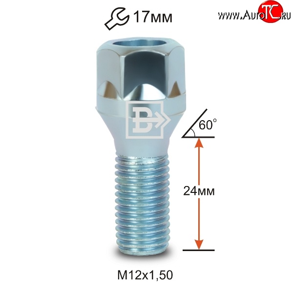 47 р. Колёсный болт длиной 24 мм Вектор M12 1.5 24 под гаечный ключ Chrysler Town and Country AS минивэн (1988-1990)