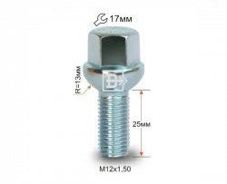 Колёсный болт длиной 25 мм Вектор M12 1.5 25 под гаечный ключ SAAB 9-3 YS3F универсал дорестайлинг (2003-2007) 