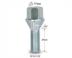 Колёсный болт длиной 26 мм Вектор M12 1.5 26 под гаечный ключ SAAB 9-3 YS3F универсал дорестайлинг (2003-2007) 