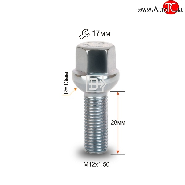 107 р. Колёсный болт длиной 28 мм Вектор M12 1.5 28 под гаечный ключ Toyota Succeed дорестайлинг (2002-2014)