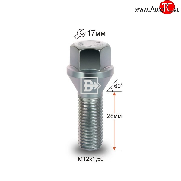 83 р. Колёсный болт длиной 28 мм Вектор M12 1.5 28 под гаечный ключ Chery Amulet (Corda) A15 лифтбэк (2003-2010)