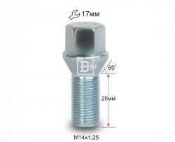 Колёсный болт длиной 25 мм Вектор M14 1.25 25 под гаечный ключ Audi A4 B9, BMW A4 (B9), Ford Galaxy 2, Mini Galaxy (2), Toyota Supra (A90)